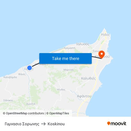 Γυμνασιο Σορωνης to Koskinou map