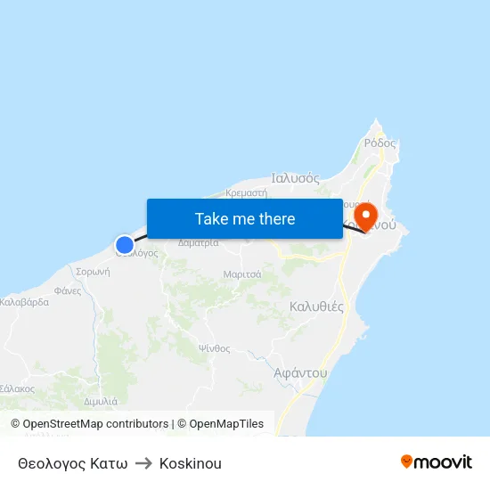 Lower Theologos to Koskinou map