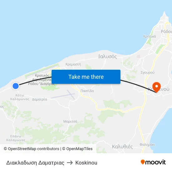 Damatria Junction to Koskinou map