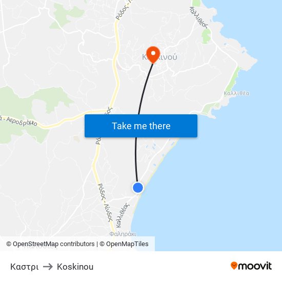 Καστρι to Koskinou map