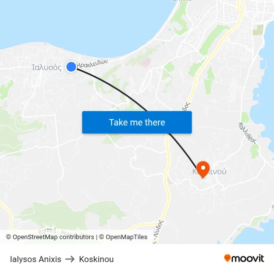 Ialysos Anixis to Koskinou map