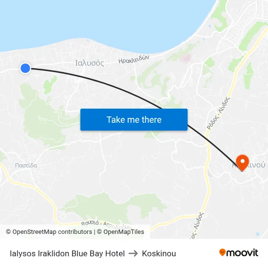 Ialysos Iraklidon Blue Bay Hotel to Koskinou map