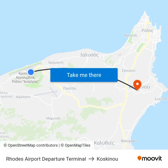 Rhodes Airport Departure Terminal to Koskinou map