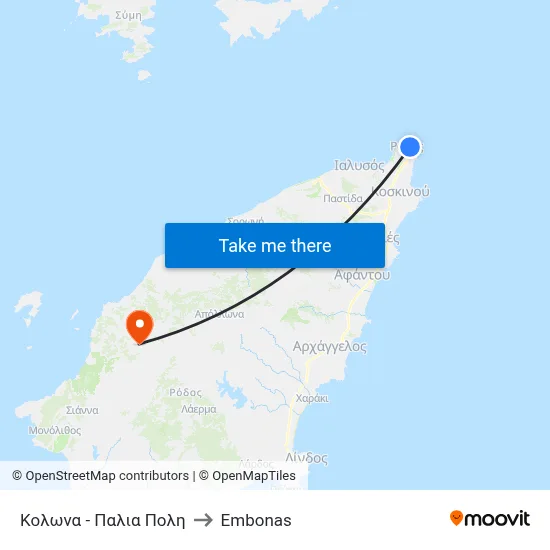 Kolona - Old Town to Embonas map