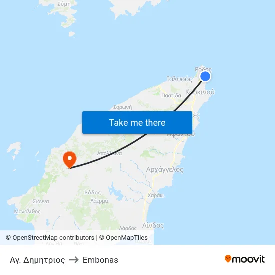 Ag. Dimitrios to Embonas map