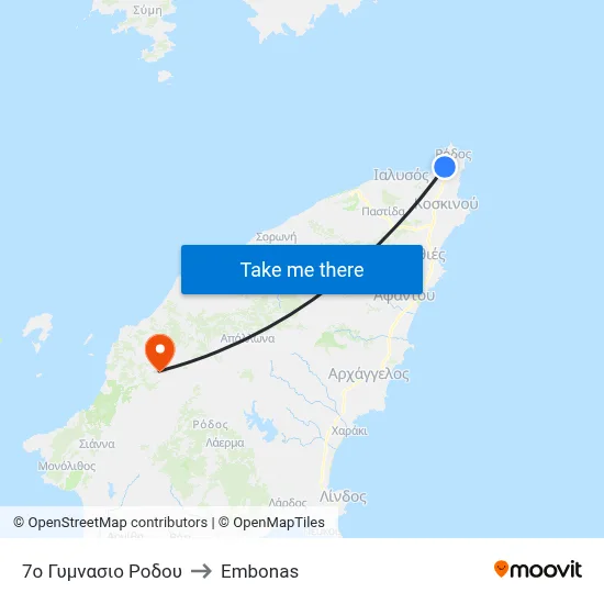 7th Rhodes High School to Embonas map