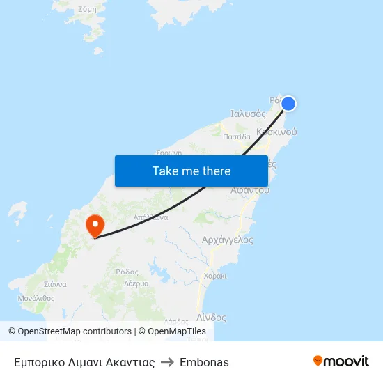 Akantias Commercial Port to Embonas map