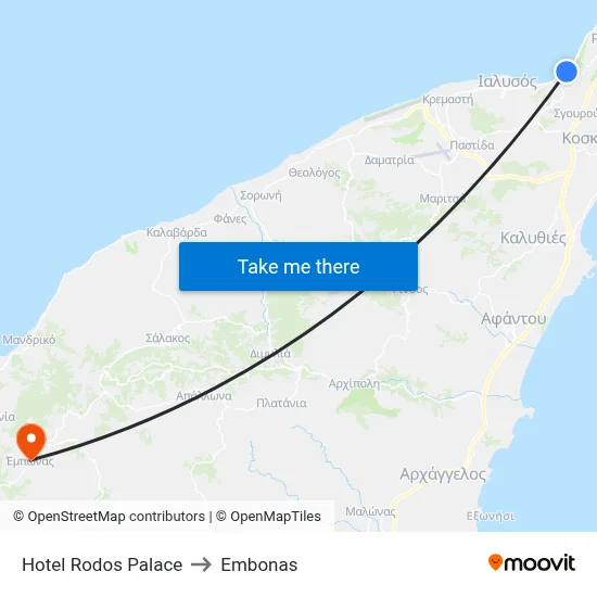 Hotel Rodos Palace to Embonas map