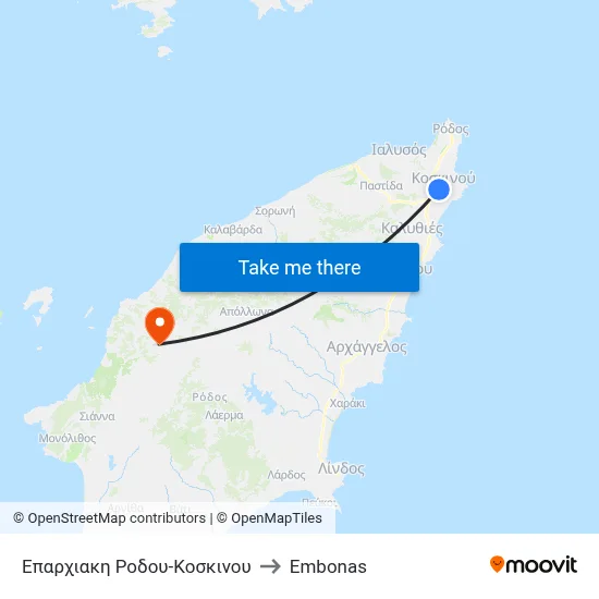 Rhodes-Koskinou Provincial Road to Embonas map