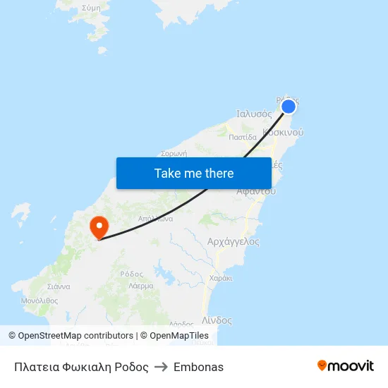 Fokiali Square Rhodes to Embonas map