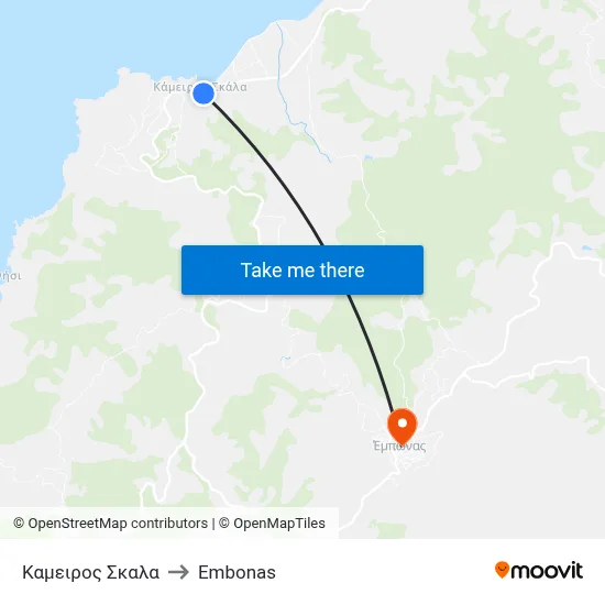 Kameiros Skala to Embonas map