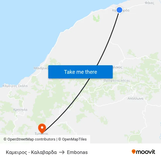 Kameiros - Kalavarda to Embonas map