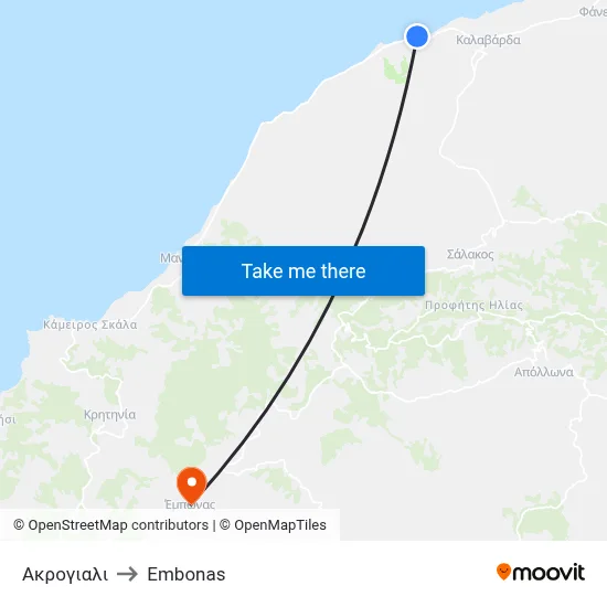 Akrogiali to Embonas map