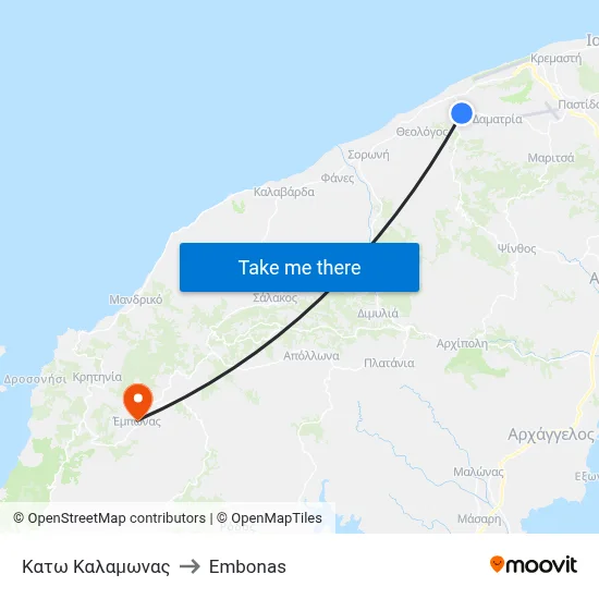 Kato Kalamonas to Embonas map