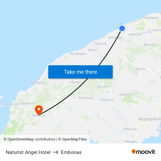 Naturist Angel Hotel to Embonas map
