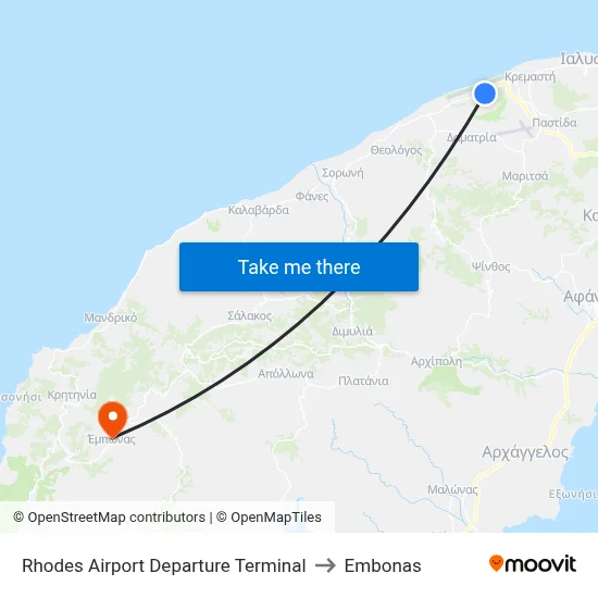 Rhodes Airport Departure Terminal to Embonas map