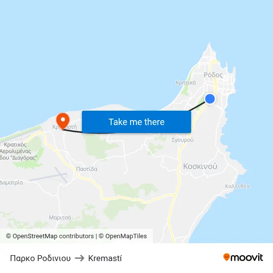 Παρκο Ροδινιου to Kremastí map