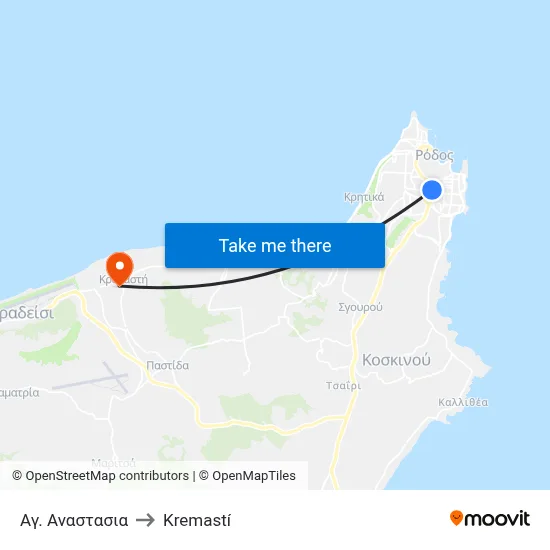Agia Anastasia to Kremasti map
