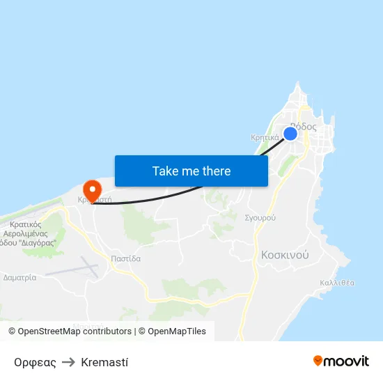 Orpheas to Kremasti map