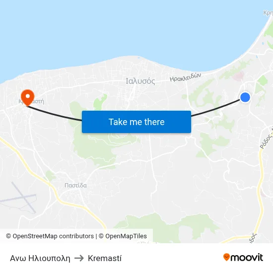 Upper Ilioupoli to Kremasti map