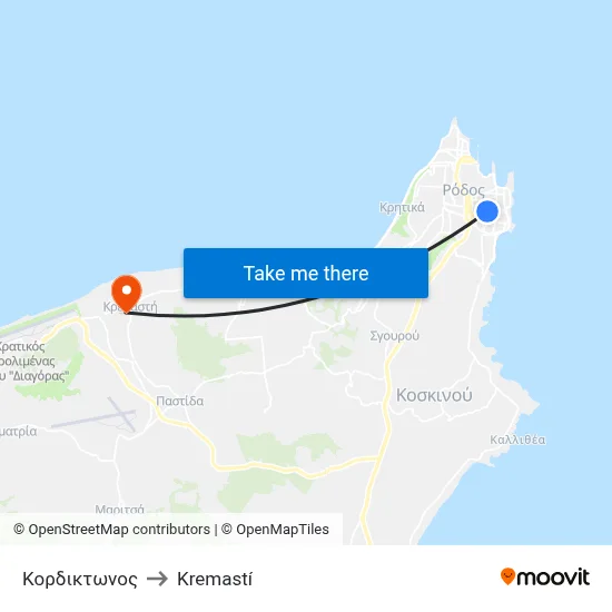 Kordiktonos to Kremasti map