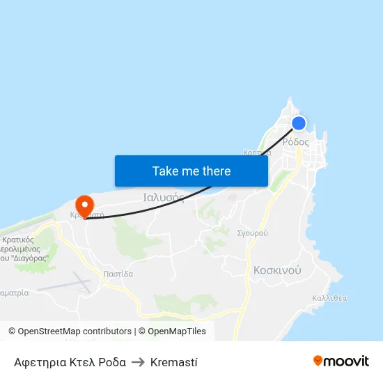 Roda Bus Terminal to Kremasti map