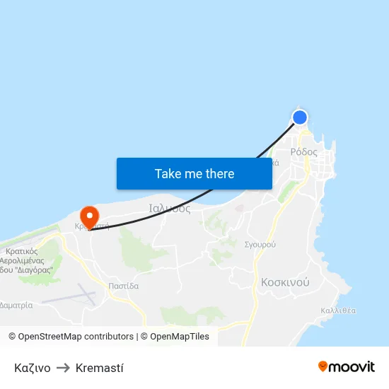 Casino to Kremasti map