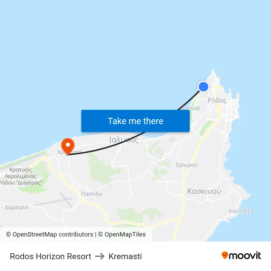 Rodos Horizon Resort to Kremasti map
