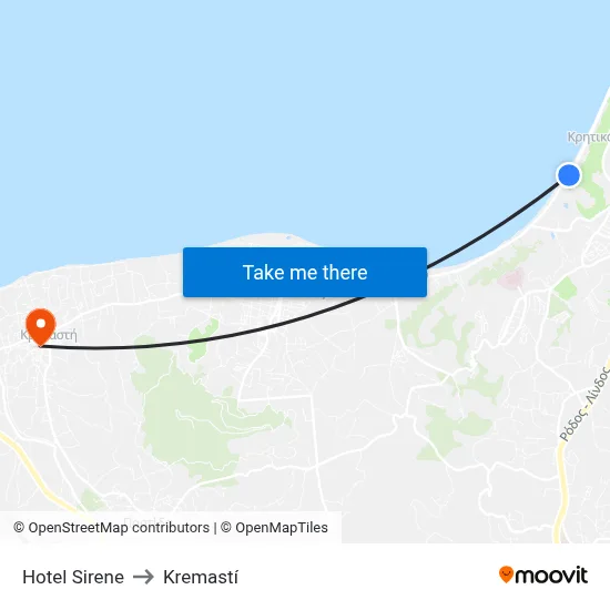 Hotel Sirene to Kremasti map