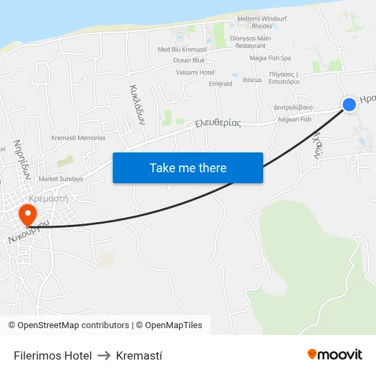 Filerimos Hotel to Kremasti map