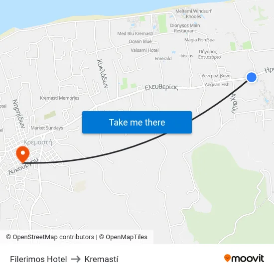 Filerimos Hotel to Kremasti map