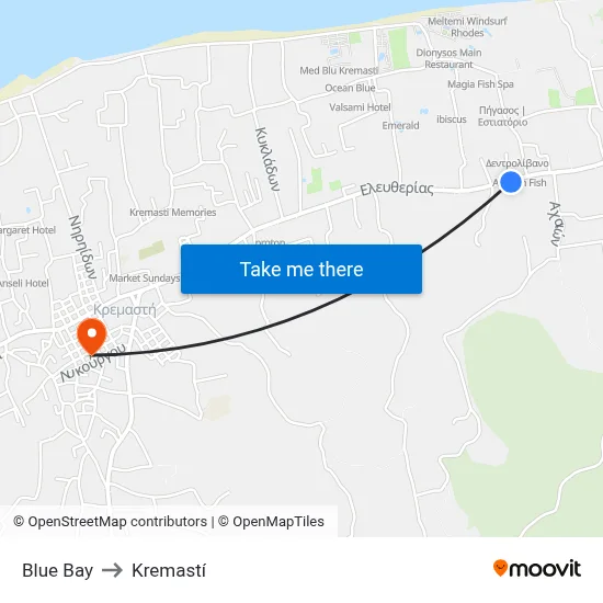 Blue Bay to Kremasti map
