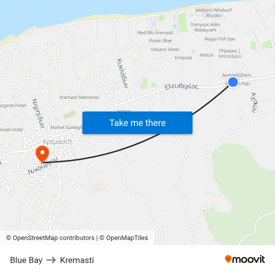 Blue Bay to Kremasti map