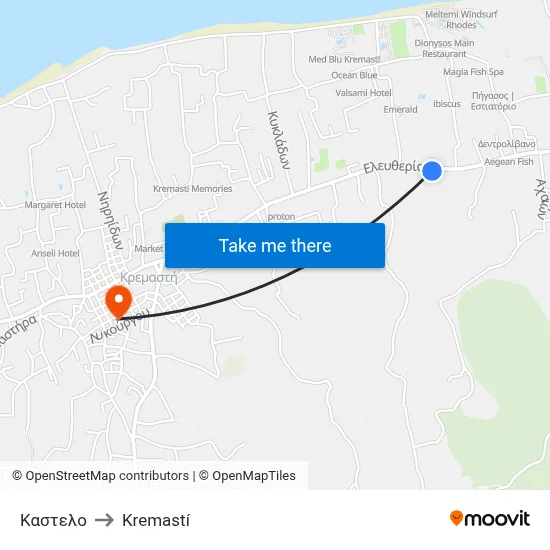 Kastelo to Kremasti map