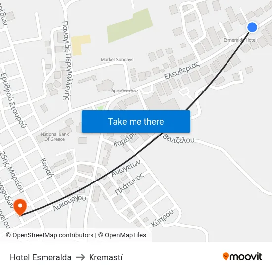 Hotel Esmeralda to Kremasti map