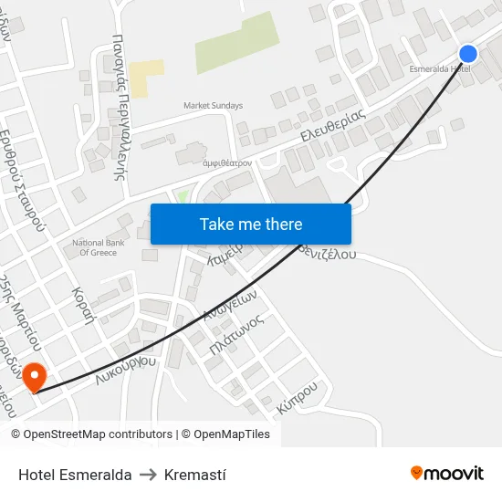 Hotel Esmeralda to Kremasti map