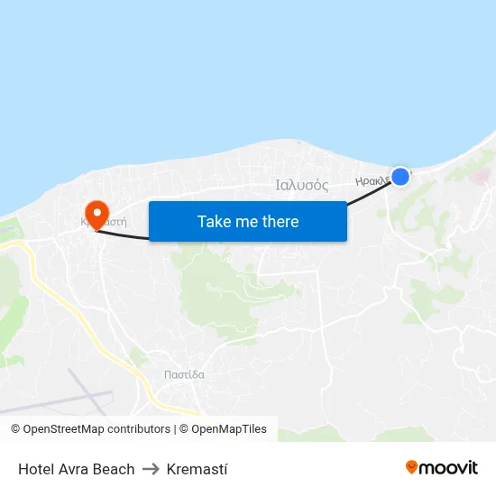 Hotel Avra Beach to Kremasti map
