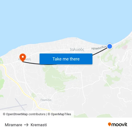 Miramare to Kremasti map