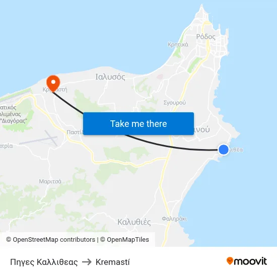 Kallithea Springs to Kremasti map