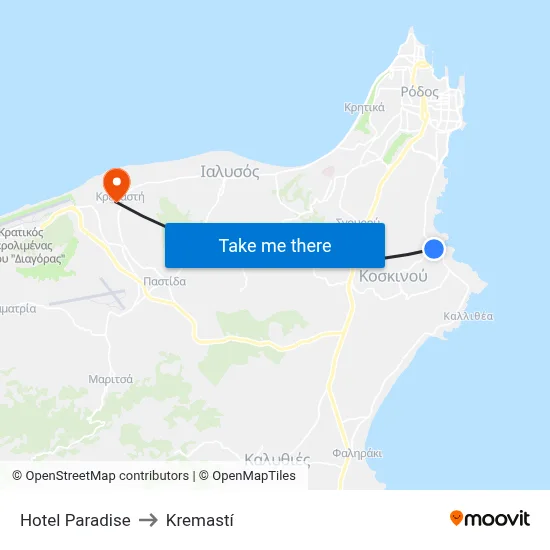Hotel Paradise to Kremasti map