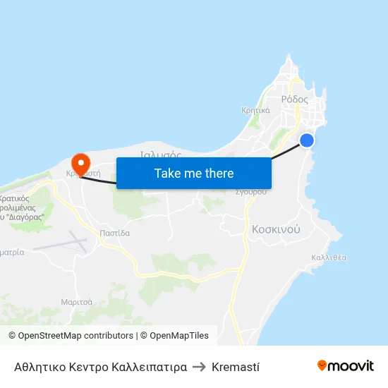 Kallipatira Sports Center to Kremasti map