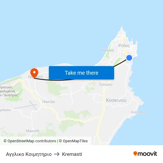 English Cemetery to Kremasti map