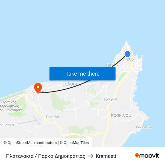 Platanakia / Democracy Park to Kremasti map