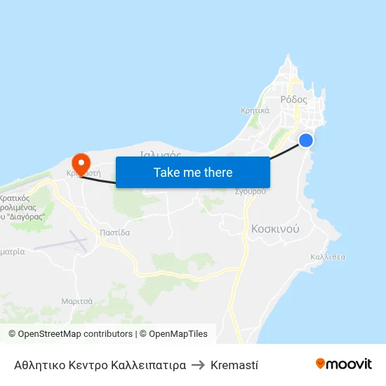 Kallipatira Sports Center to Kremasti map