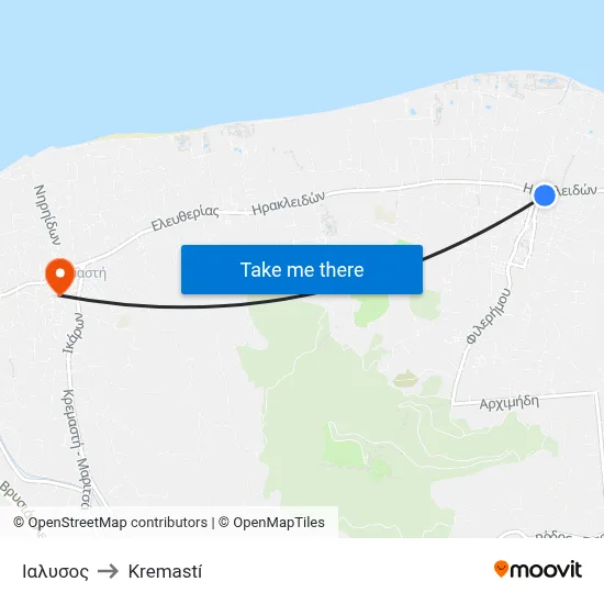 Ialysos to Kremasti map