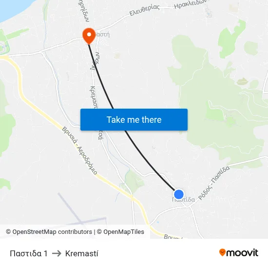 Pastida 1 to Kremasti map
