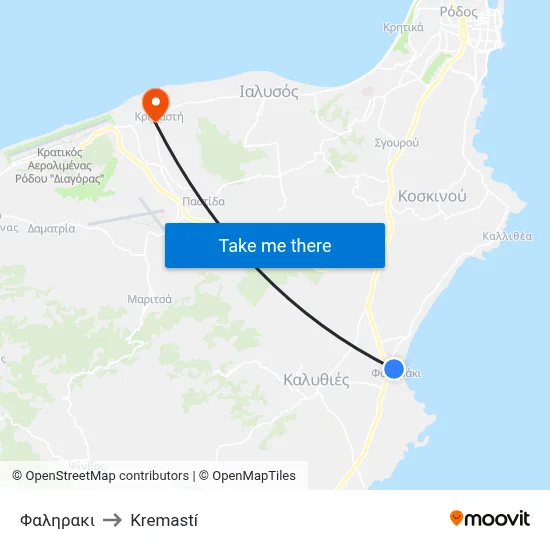Faliraki to Kremasti map