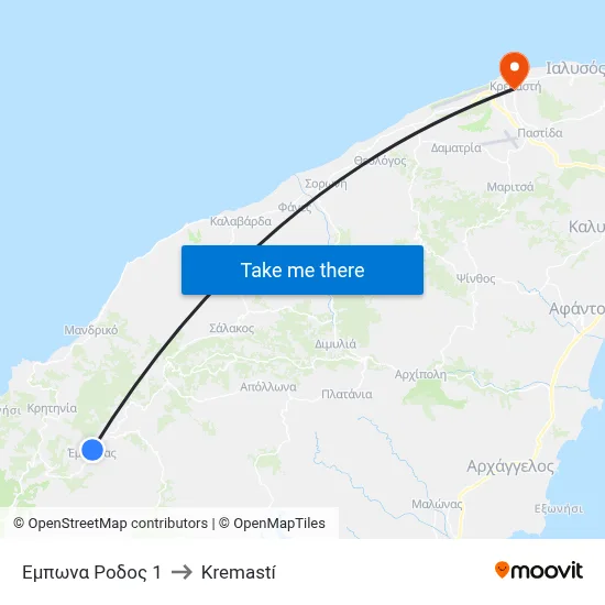 Empona Rhodes 1 to Kremasti map