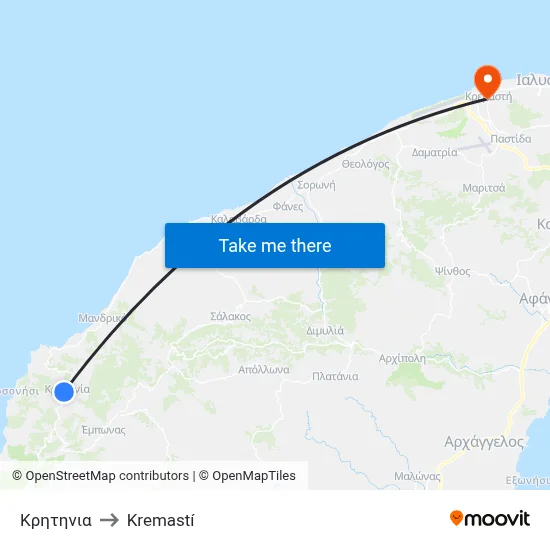 Kritinia to Kremasti map