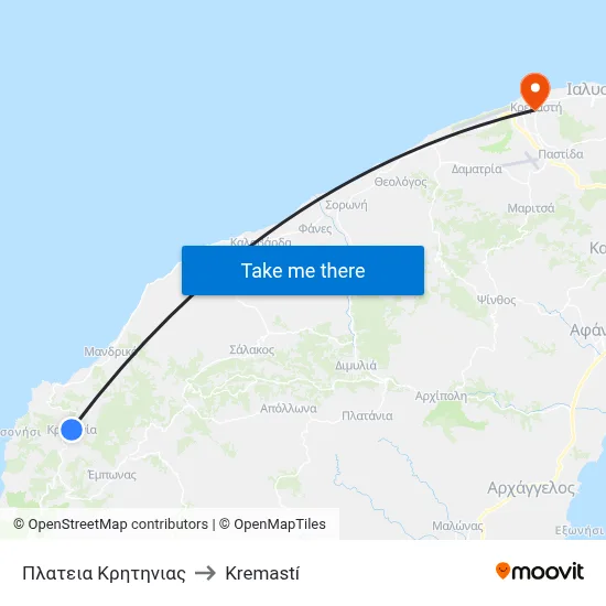 Kritinia Square to Kremasti map